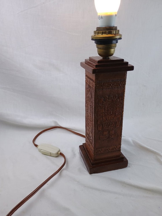 Image 1 of Vintage 1960s Leather Totem Lamp Angel L. Pazmino Aztec Inca maya Brutalist Design, Mid Century Modern Muebles De Estilo