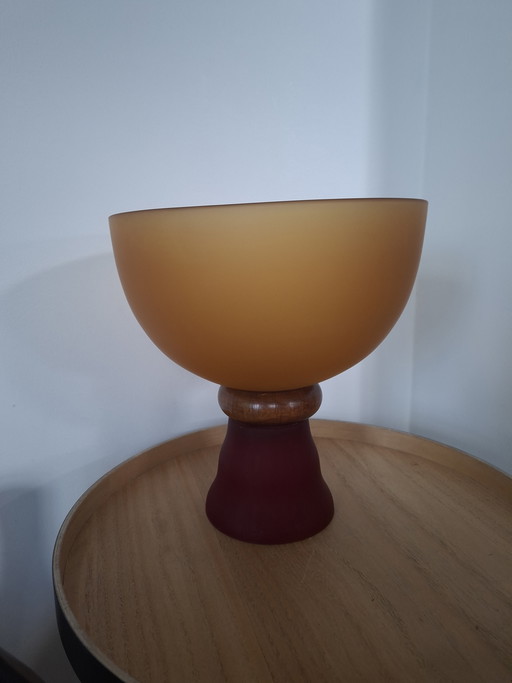 Vintage Cive Italian Bowl/Vase - Murano Glass with Wood - 26 cm