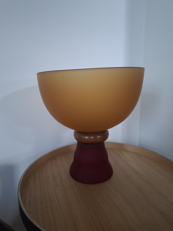 Image 1 of Vintage Cive Italian Bowl/Vase - Murano Glass with Wood - 26 cm