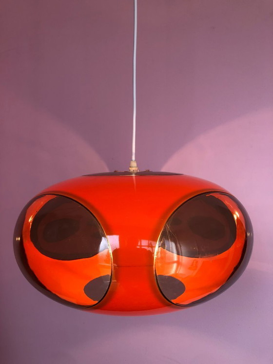 Image 1 of Lampada arancione "occhio di insetto" in stile era spaziale.