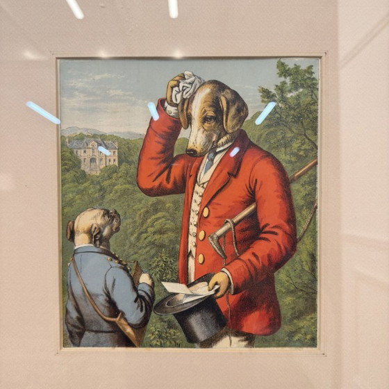 English Classic Print Scene with Dogs – Art, Glass, Paper (photo 2 of 5)