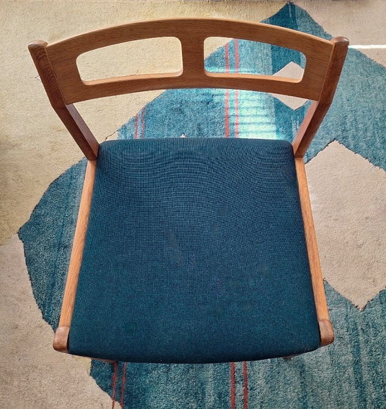 Image 1 of Paar dänische Eichen-Esszimmerstühle mit petrolblauen Bezügen, 1960er Jahre