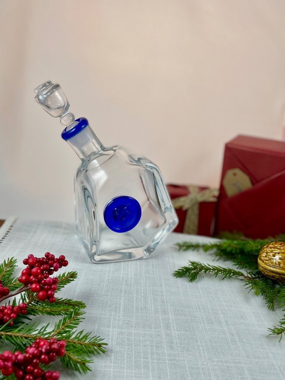 Image 1 of Art Glass Decanter – Attributed to Erik Höglund – Swedish Design – Frosted Brown & Clear Glass – Sculptural Bottle with Cork – S