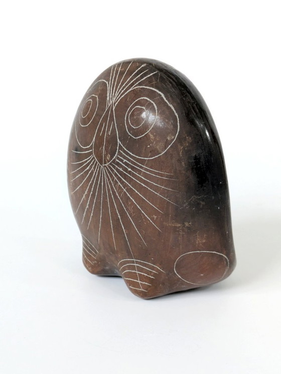 Image 1 of Statuetta di gufo Barro Negro messicano d'epoca | Ceramica fatta a mano in argilla nera di Oaxaca degli anni '70