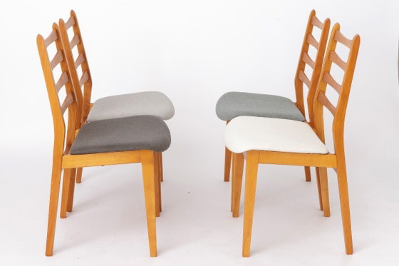 Image 1 of Set van 4 vintage beukenhouten eetkamerstoelen, mid-century modern, Duits jaren 60, gerestaureerde houten stoelen