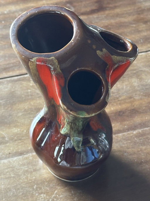 Triflore Vintage Vallauris ceramic vase H 16 cm