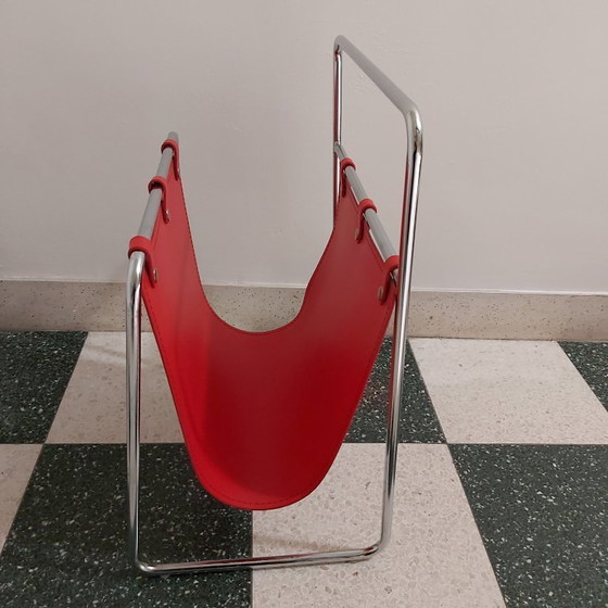 Image 1 of Vintage newspaper rack chrome leather Denmark