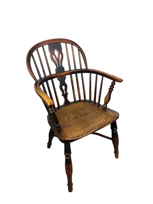 Antique English Oak Windsor Armchair – Bayeux Tapestry Cushion – fauteuils, Textile, Wood (photo 2 of 5)