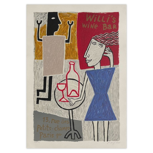 Willi's Wine Bar Gesigneerde lithografie 1987 - Octave Jean-François – lithos zeefdrukken, Paper (photo 2 of 5)