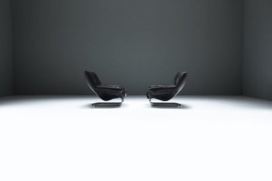Image 1 of  Very rare black leather cantilever Easy Chairs by Gerard van den Berg - Montis