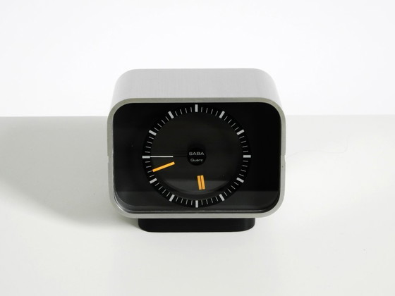Image 1 of Horloge de table SABA originale, très rare et de grande taille, avec boîtier en aluminium, datant de 1975.