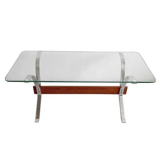 Image 1 of Tavolino da caffè vintage in vetro cromato e teak, design italiano, anni '60