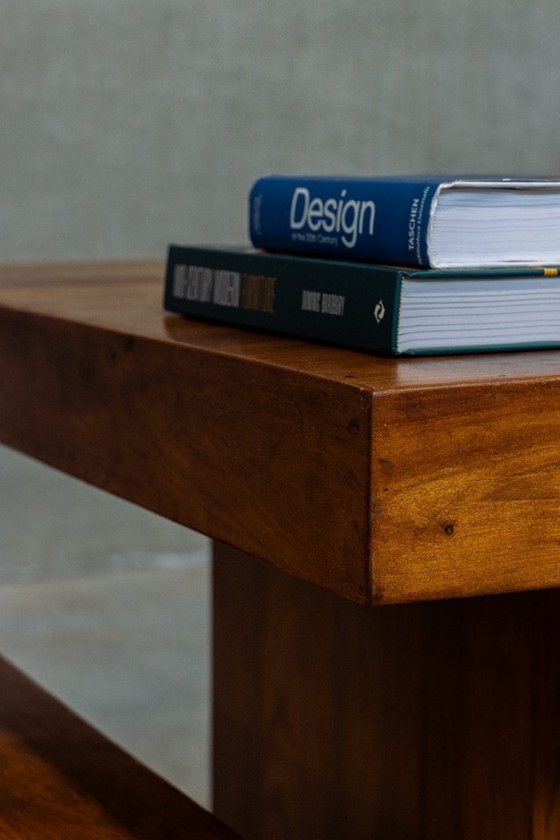 Image 1 of Cubist 1980s dining set table + 4 stools solid wood
