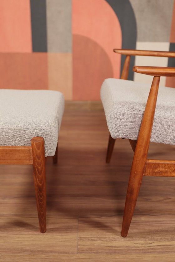 Image 1 of Lounge Chair and footrest Vintage Style Harbor Gray Bouclè Mid Century Design, 1960s