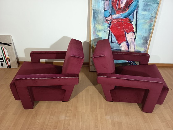 Image 1 of CASSINA 2X Poltrone 637 UTRECHT  (NUOVE MAI USATE) in Velluto 13L Ortigia/Plum con Cuciture in filo Naturale a punta Cavallo