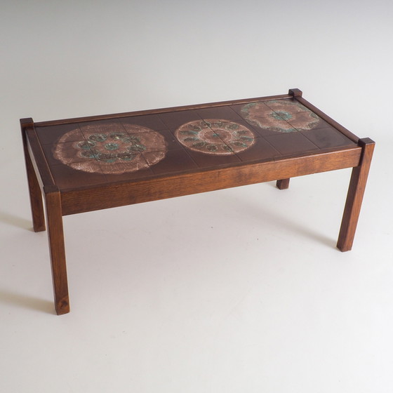 Image 1 of Mid Century Houten Salontafel Met Keramische Tegels Top