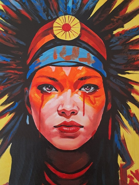 Image 1 of Alberto Ricardo - Unique Indian Face - Artist's Canvas Under Glass