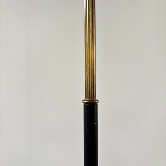 Image 1 of Vloerlamp uit het midden van de 20e eeuw, ontwerp Hans Bergström (toegeschreven), zwart metaal, messing en gele kap, Zweden