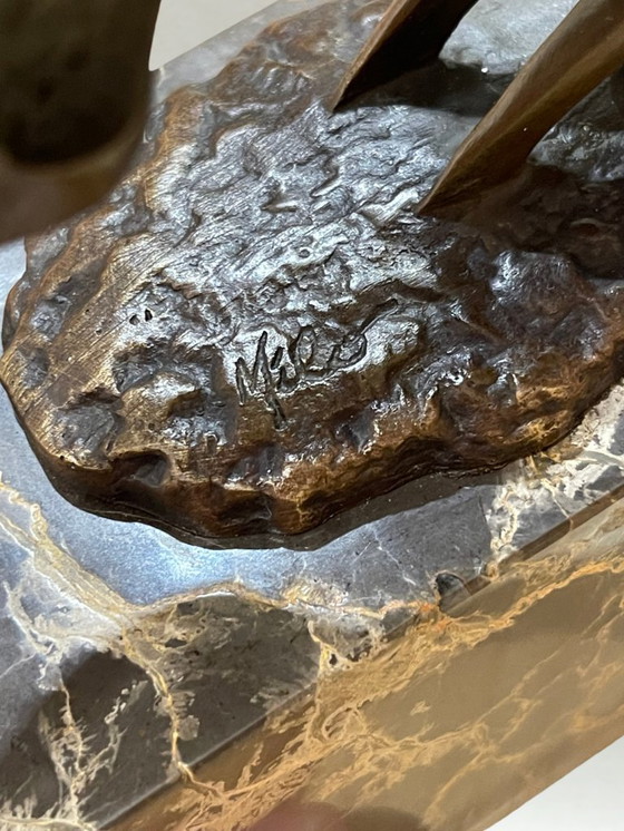 Image 1 of Bronze sculpture – Galloping horse – Signed Milo – Marble base