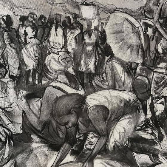 Denis Matemo, Scène de Marché, Fusain sur Toile, 2016 – Peintures et dessins, Canvas (photo 6 of 17)
