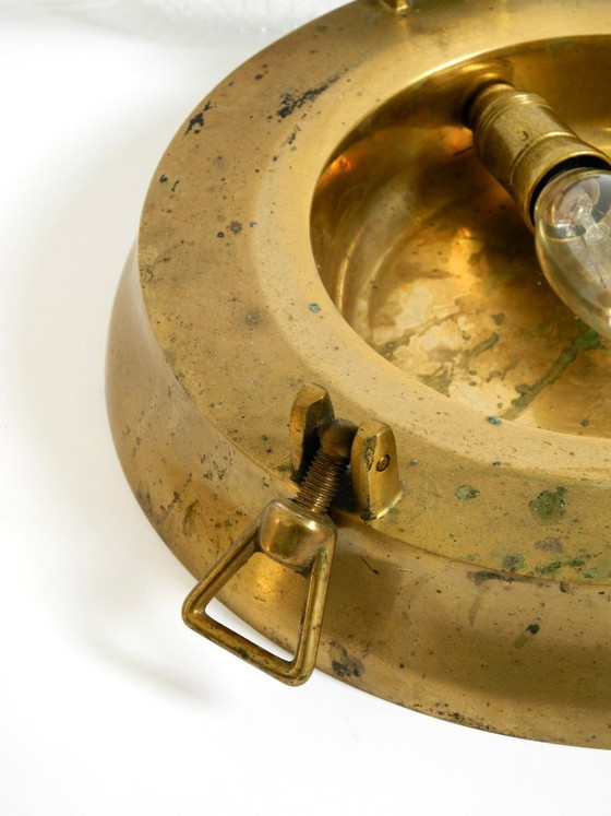 Image 1 of A pair of large, heavy 1950s original maritime ship wall lamps made of brass and glass