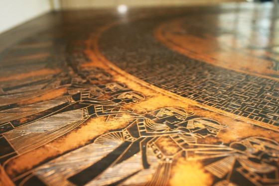 Image 1 of Pagina 1 van 13 Mid Century koperen en houten salontafel, Vad Trevarefrikk, Noorwegen, jaren 60.