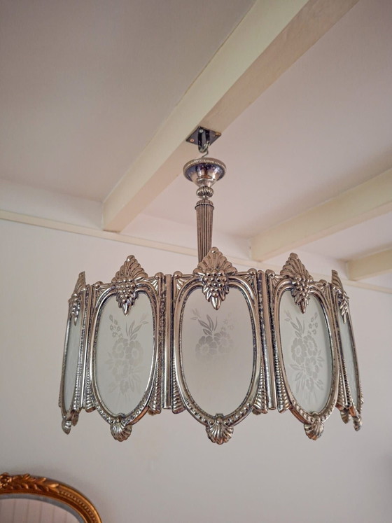 Splendida lampada a sospensione Art Déco argentata., Lampadari, Rame, Metallo, Argentato (foto 4 di 7)
