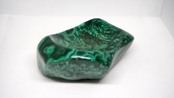Image 1 of Vintage ashtray/trinket dish in polished natural malachite, circa 1970