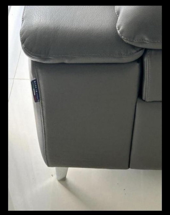 Image 1 of Divano angolare Chateau d'Ax "Baltic" - Pelle grigio scuro + reclinabile elettrico