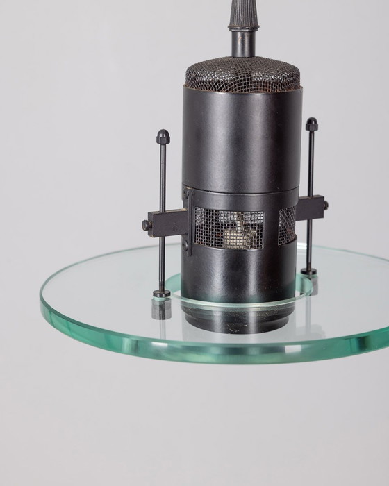 Image 1 of Vintage Hanglamp jaren 80 Metaal Glas Italiaans Design Minimalistisch