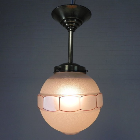 Image 1 of Lampada a sospensione Art Déco con sfera di vetro a 12 angoli, anni '30