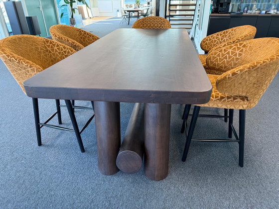 Image 1 of Richmond hoge tafel kersenhout 97x219cm set met 6 stoelen indigo triangle zithoogte 68 cm