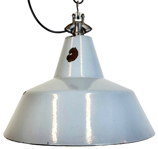 Industrial Grey Enamel Factory Pendant Lamp, 1960s