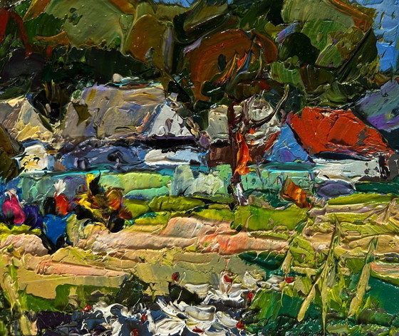 Image 1 of Original Oil Painting Summer Coastal Landscape Ducks are swimming along the river