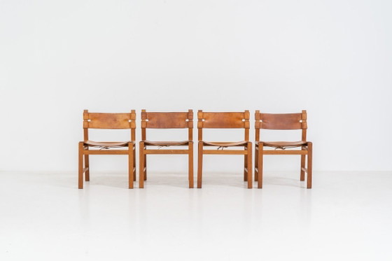 Image 1 of Oak & leather dining chairs (Denmark, 1960s).