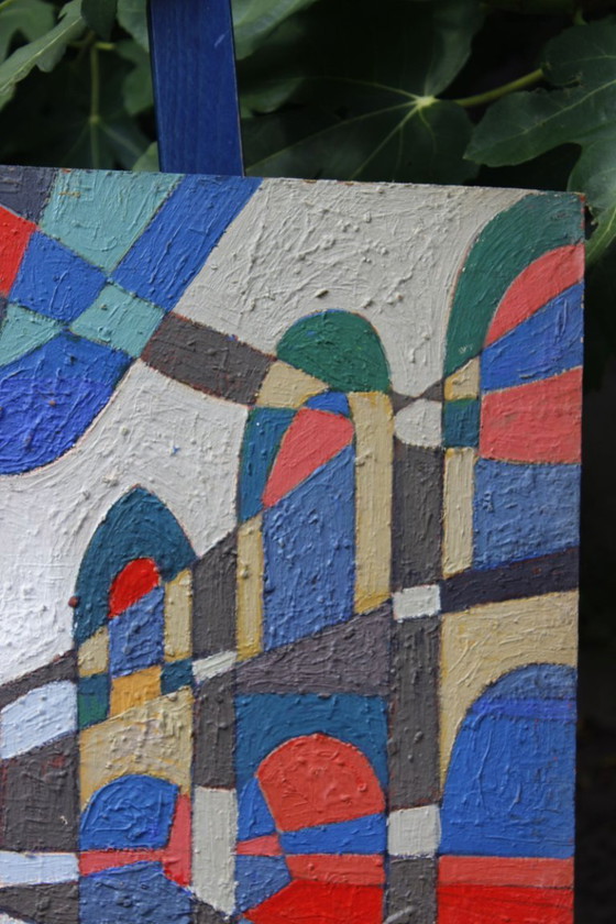 Image 1 of Jean Besnard (1922-2007) Olio su cartone Astrazione geometrica Op Art 1983