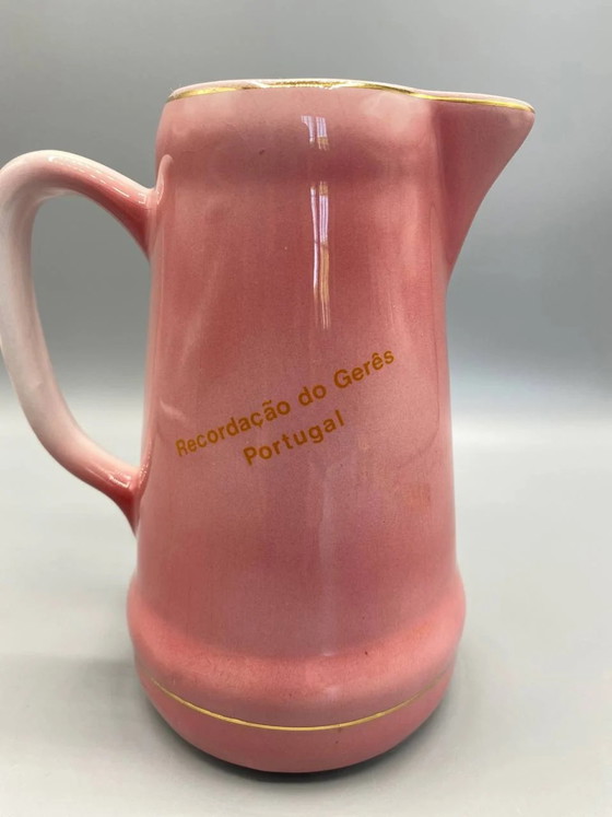 Roze aardewerken kan, Gerês, Portugal souvenir, met bloemversiering en vergulde lijnen – Decoratieve objecten (photo 2 of 5)
