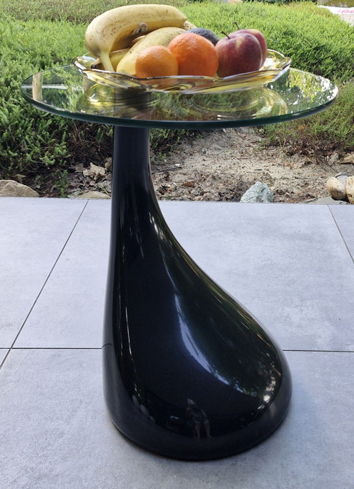 Teardrop-shaped coffee table, black, round tabletop
