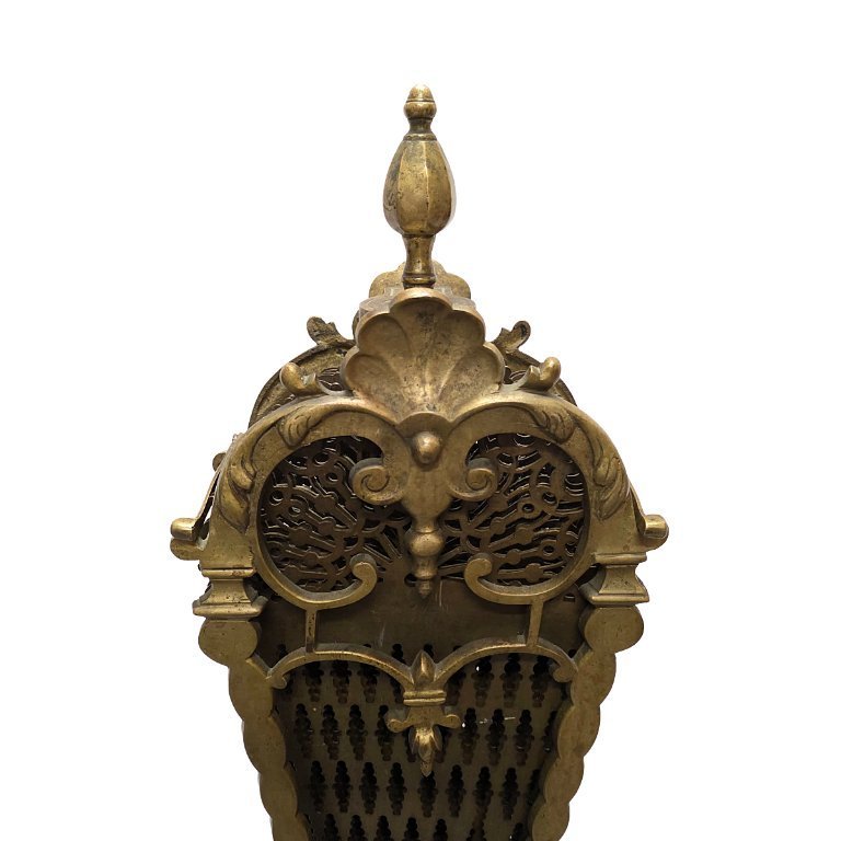 Paravent de cheminée pliant en laiton, avec base ornée, en laiton - Éléments décoratifs victoriens du début du XXe siècle