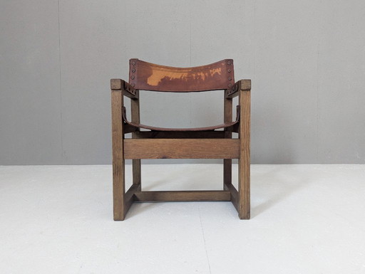 Spaanse Brutalistische Leren Fauteuil van Biosca, 1950