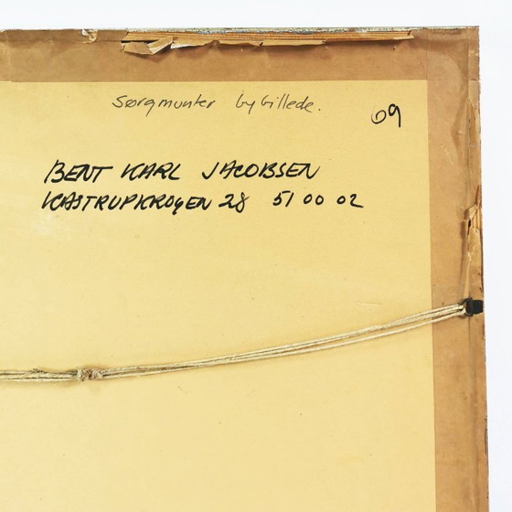 Image 1 of Dipinto surrealista di Bent Karl Jacobsen, Danimarca, anni '70.
