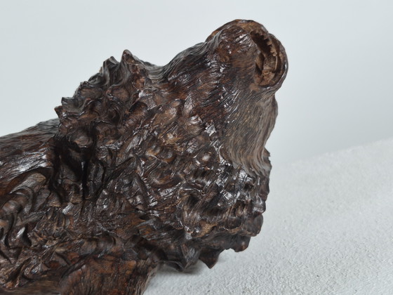 Antieke handgesneden Afrikaanse hardhouten sculptuur, dierenbeeldje: leeuw – Beeldhouwkunst, Wood (photo 13 of 15)