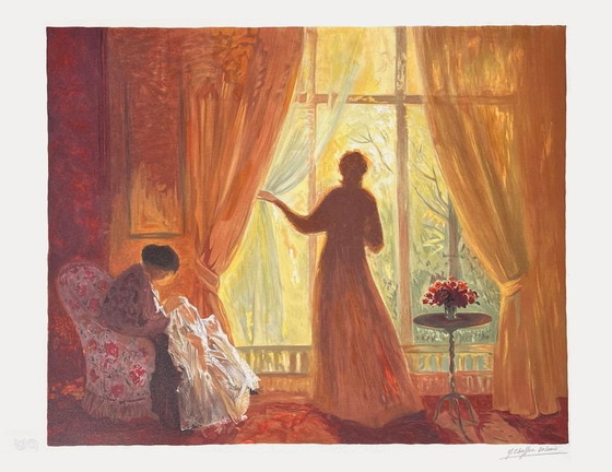 Image 1 of Yvonne CHEFFER-DELOUIS Alla finestra Litografia firmata
