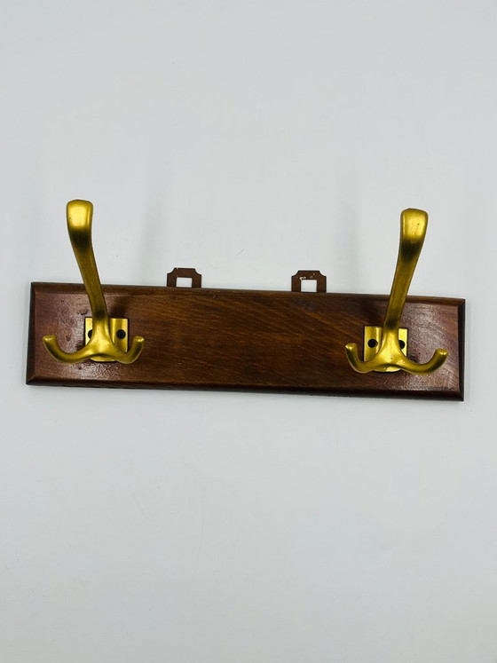 Appendiabiti da parete Mid-Century in ottone e legno, Marrone (foto 2 di 9)