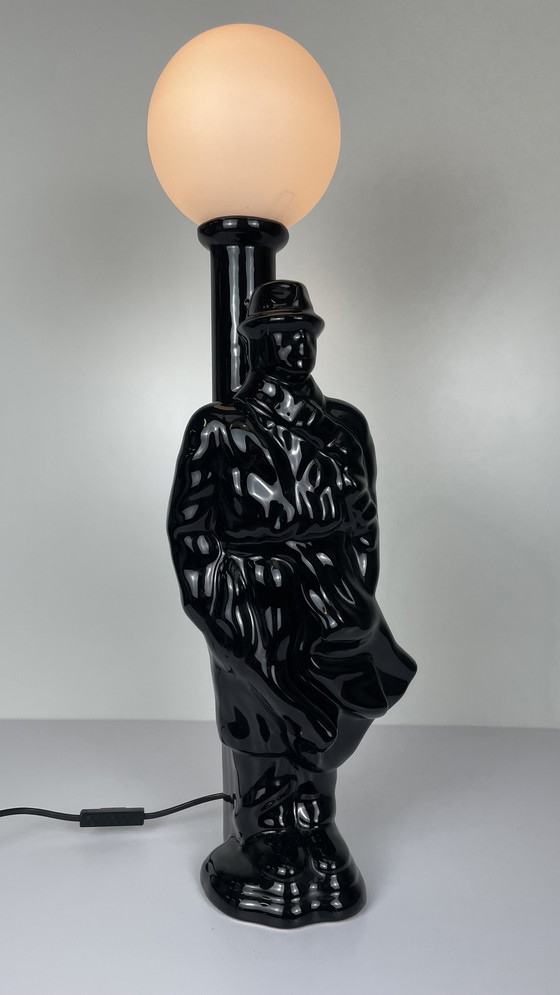 Image 1 of Vintage Eighties Black Ceramic Ball Lamp