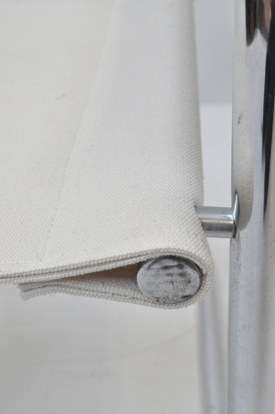 Image 1 of Set van 4 sledeframe stoelen – chroom & linnen (Chioccarello Lino) – herbekleed