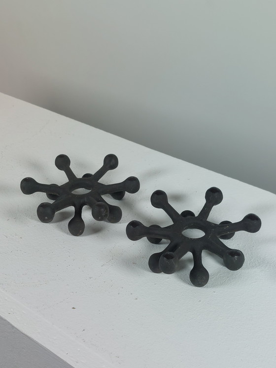 Image 1 of Pair of vintage mid-century Jens Quistgaard metal candlesticks, Denmark