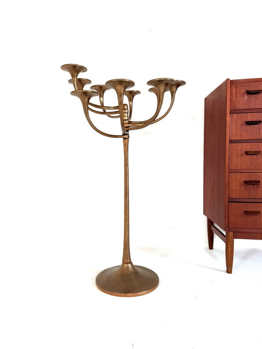 Brutalist XL bronze candlestick, Michael Harjes '70