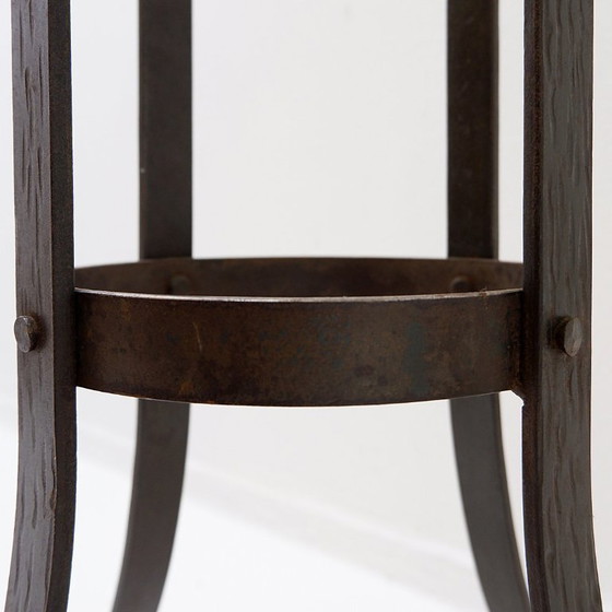 Image 1 of Pair of brutalist bar stools in oak and wrought iron, 1960s