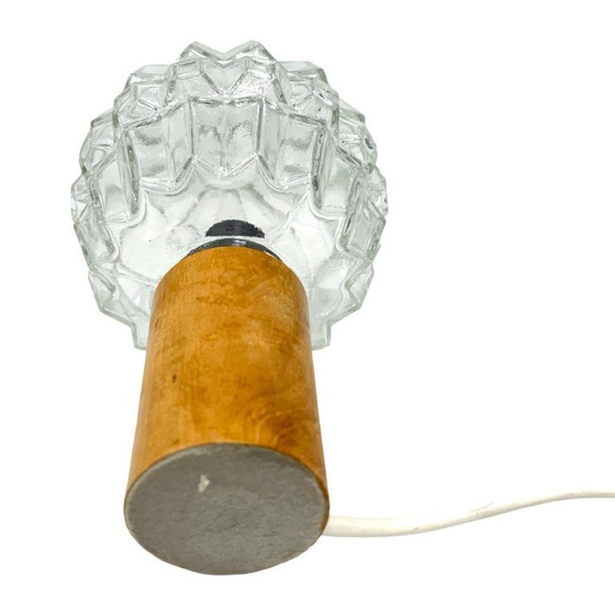 Image 1 of AKA Leuchten – vintage pressed glass and wood bedside lamp, Germany, 1970s.